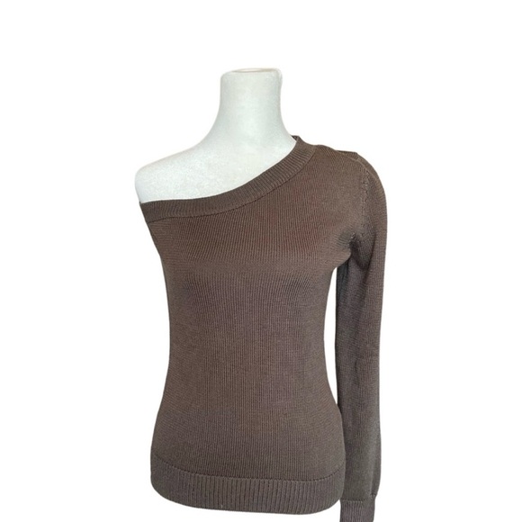 MICHAEL Michael Kors One Shoulder Dark Brown Sweater - Picture 3 of 6